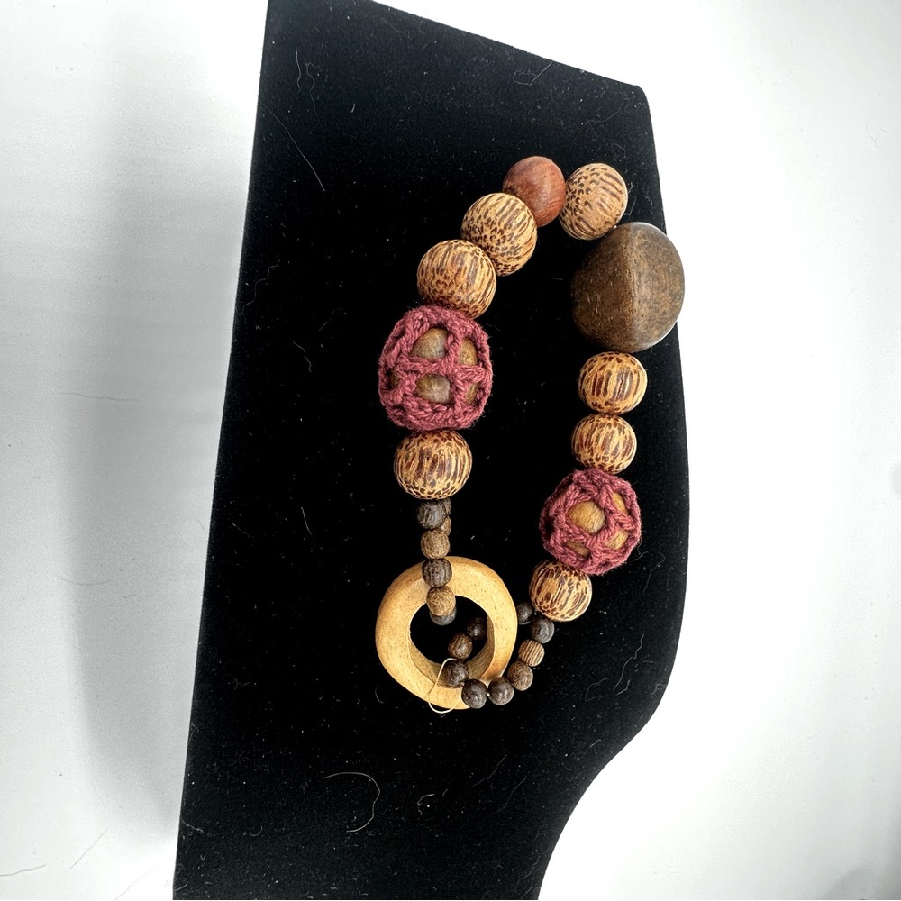 Wood 8” bracelet crochet accents